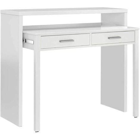 Konsolentisch Billings, Schreibtisch mit ausziehbarer Platte, PC-Schreibtisch mit 2 Schubladen, cm 99x36h88, Weiß