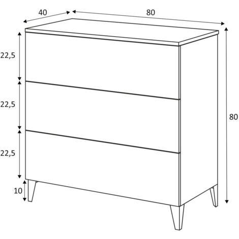 Schubladenschrank Baltimora, Kommode mit 3 Schubladen, Kommode für Schlafzimmer, Moderne Kommode, cm 80x40h80, Weiß