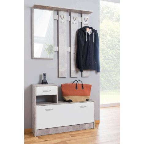 Dmora Eingangsmöbel mit Spiegel, Eingang für Flur mit Schuhregal,  Taschenleerer für kleine Wohnungen, cm 100x25h180, Weiß