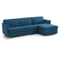 Dmora - Schlafsofa mit Halbinsel Scordia, Wandelbares Ecksofa für das Wohnzimmer, gepolstert, abnehmbar, 100 % Made in Italy-Qualität, 260x160 h90 cm, Blau