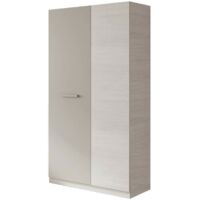 Garderobe Abilene, Schlafzimmer Kleiderschrank mit 2 Flügeltüren, Schrank mit 3 Einlegeböden und Kleiderstange, cm 90x52h200, Weiß und Braun