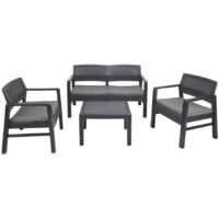 Outdoor-Lounge-Set Carpi, Gartengarnitur mit 2 Sesseln, 1 Sofa und 1Couchtisch, Sitzecke in Rattan-Optik mit Kissen, 100 % Made in Italy, Anthrazit