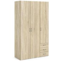 Kleiderschrank mit drei Türen und drei Schubladen, Eichenfarbe, 115 x 49 x H200 cm