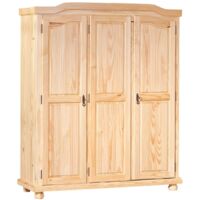 Kleiderschrank mit drei Flügeltüren in Kiefer massiv, Farbe Eiche, 150 x 180 x 56 cm.