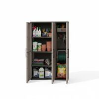 Dmora Mehrzweckschrank für den Außen oder Innenbereich, Schrank mit 3 Türen und 3 verstellbaren Einlegeböden aus Polypropylen, 100% Made in Italy, 102x37h163 cm, Farbe Grau