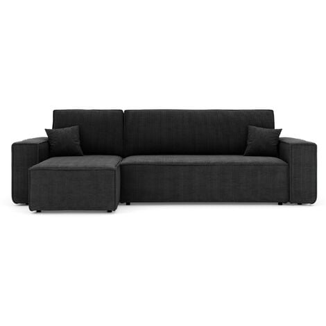 Canapé d'angle LISA convertible réversible coffre velours côtelé noir