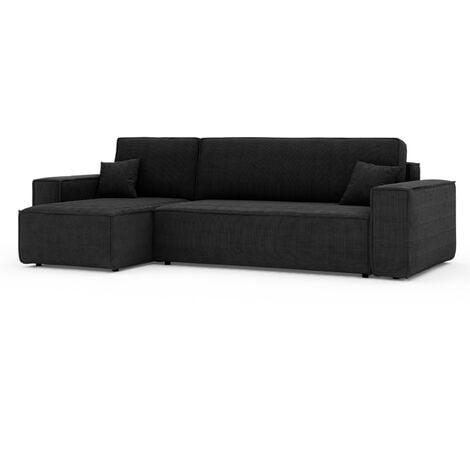 Canapé d'angle LISA convertible réversible coffre velours côtelé noir