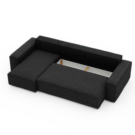 Canapé d'angle LISA convertible réversible coffre velours côtelé noir
