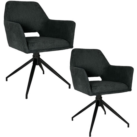 Lot de 2 chaises pivotantes 360° avec accoudoirs NOVAN tissu anthracite pieds métal noir (1/5)