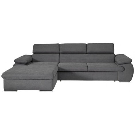 Canapé d'angle gauche convertible tissu gris foncé - KOST