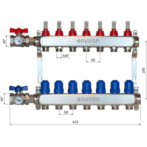 Edelstahl Heizkreisverteiler 2 - 12 fach mit