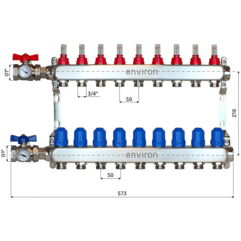 Edelstahl Heizkreisverteiler 2 - 12 fach mit
