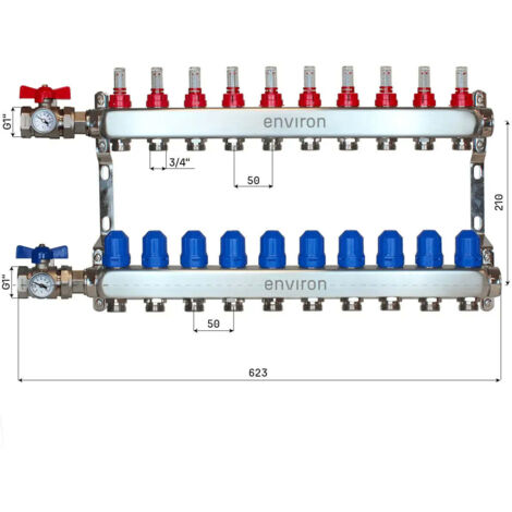 Edelstahl Heizkreisverteiler 2 - 12 fach mit