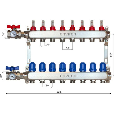 Edelstahl Heizkreisverteiler 2 - 12 fach mit