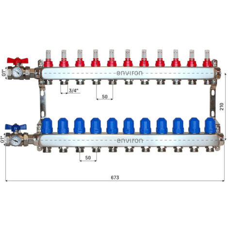 Edelstahl Heizkreisverteiler 2 - 12 fach mit