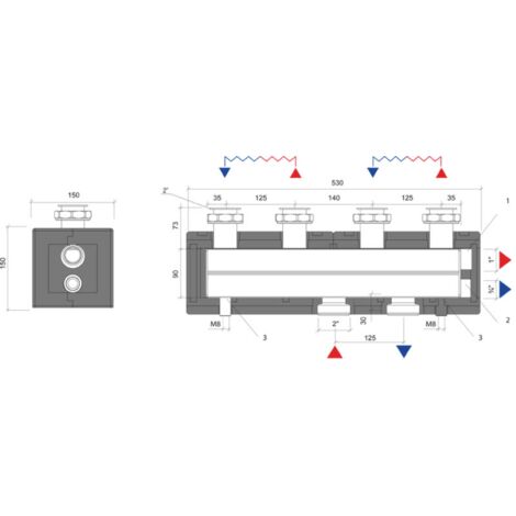 Verteilerbalken DN32 für Pumpengruppen 2 bis 5 fach