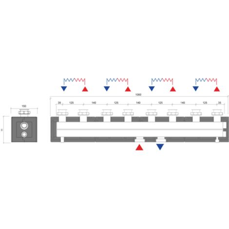 Verteilerbalken DN32 für Pumpengruppen 2 bis 5 fach (1/5)