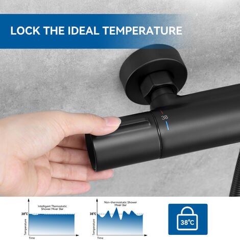 Duschthermostat Duscharmatur, Messing-Duschmischerventil mit 38 ° C Sicherheitstaste, Heiß- und Kaltwassermischer Konstanter Temperaturregelbereich für Badezimmer - Schwarz