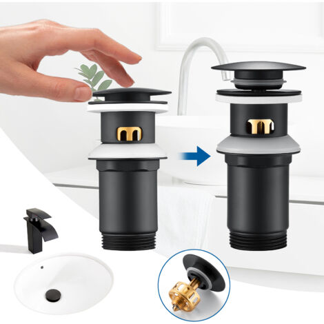 AQG Universal-Ventil Für Waschbecken – Flacher Stopfen, Gebürstetes Gold, Klick-Klack-System