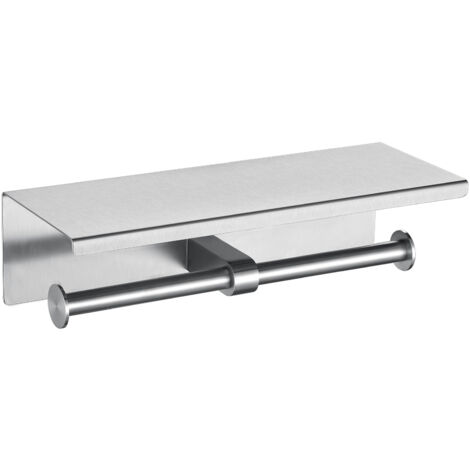 Toilettenpapierhalter Mit Ablage & Doppelrollenfunktion – Grau, Aus Aluminium, Wandmontiert