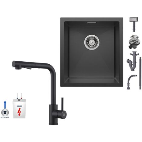 Luckyhorse Unterbau-Küchenspüle 76,2 Cm Schwarz – Mit Nano-Beschichtung, Arbeitsstation & Zubehör