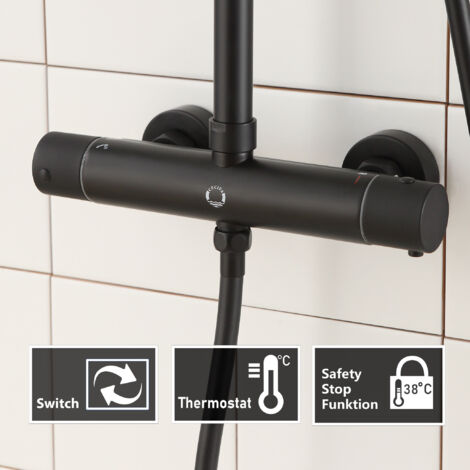 Cecipa Thermostat-Duschsäule mit Mischbatterie, Brausegarnitur, höhenverstellbar, Thermostat-Brausemischer mit Brausekopf und Brausebatterie