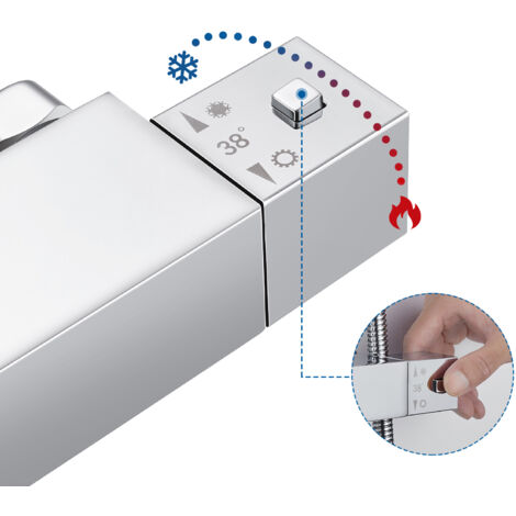 AURALUM Duscharmaturen Set Duschsystem mit Thermostat 38℃, Regendusche mit Thermostat Duscharmatur