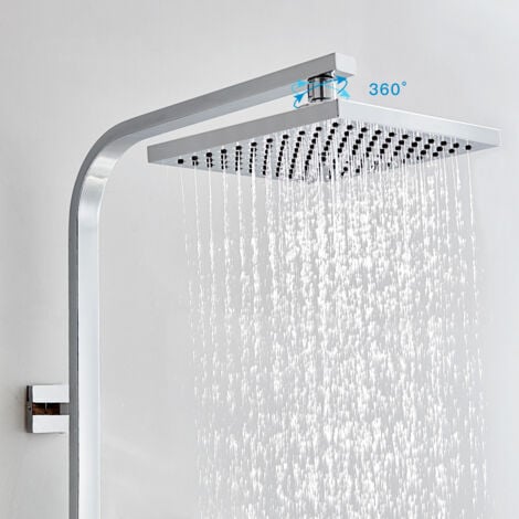 AURALUM Duschsaule mit Thermostat mit Mischbatterie Quadratisches Duschsystem Hohenverstellbar Zwei Strahlarten zur Auswahl