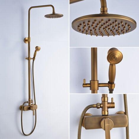 AURALUM Duschsaule Hohenverstellbares Brauseset Zwei Strahlarten zur Auswahl Messing Elegant Retro