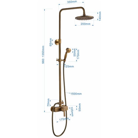 AURALUM Duschsaule Hohenverstellbares Brauseset Zwei Strahlarten zur Auswahl Messing Elegant Retro