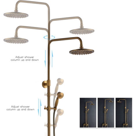 AURALUM Duschsaule Hohenverstellbares Brauseset Zwei Strahlarten zur Auswahl Messing Elegant Retro