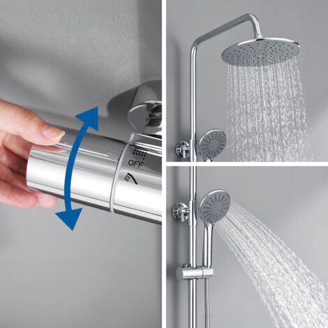 Duschset Duschsystem Bad Regendusche mit Thermostat Duschset Duschsäule Duschsystem Duscharmatur Kopfbrause mit Handbrause Set für Badezimmer