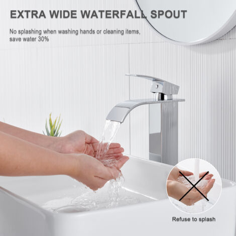 Auralum Waschtischarmatur Hoch Wasserfall Wasserhahn Bad Waschbecken Armatur Einhebelmischer Badarmatur Mischbatterie für Badezimmer Aufsatzwaschbecken
