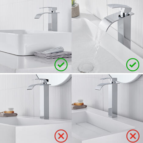 Auralum Waschtischarmatur Hoch Wasserfall Wasserhahn Bad Waschbecken Armatur Einhebelmischer Badarmatur Mischbatterie für Badezimmer Aufsatzwaschbecken