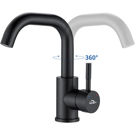Auralum Wasserhahn Bad Waschtischarmatur Badarmatur Schwarz 360 ° Drehung Demotierbarer Perlator Armatur Waschbecken Mischbatterie Einhebelmischer Bogenentwurf Modern