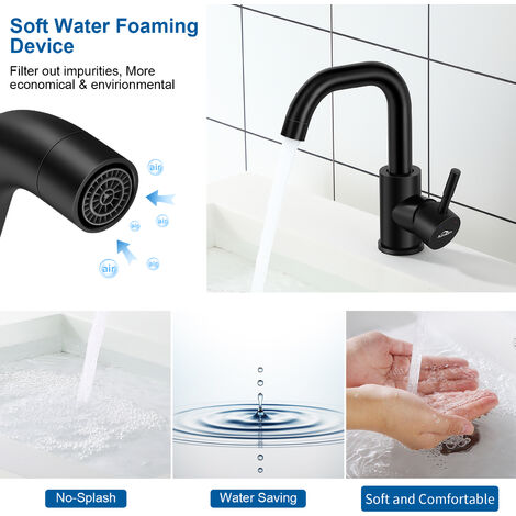 Auralum Wasserhahn Bad Waschtischarmatur Badarmatur Schwarz 360 ° Drehung Demotierbarer Perlator Armatur Waschbecken Mischbatterie Einhebelmischer Bogenentwurf Modern