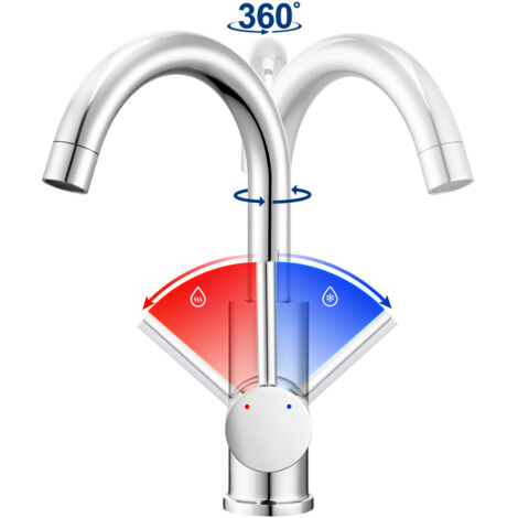 Auralum Niederdruck Wasserhahn Bad, 360° drehbare Waschtischarmatur Bad, Waschbecken Armatur mit hohem Auslauf, Mischbatterie für Badezimmer, Chrom