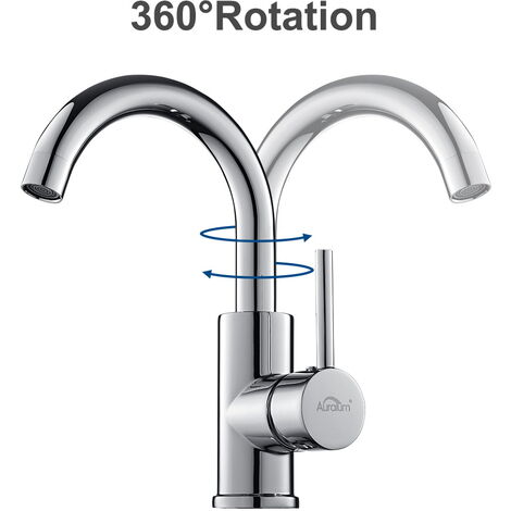 Auralum Wasserhahn Bad, 360° drehbare Waschtischarmatur Bad, Waschbecken Armatur mit hohem Auslauf, Mischbatterie für Badezimmer, Chrom