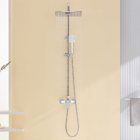 Auralum Chrom Regendusche Duschset Duschsystem Ohne Thermostat Regenduschset Duschsäule set Höhenverstellbare Duschsäule 2 Funktion des Wasserauslasses