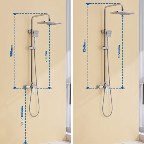 Auralum Chrom Regendusche Duschset Duschsystem Ohne Thermostat Regenduschset Duschsäule set Höhenverstellbare Duschsäule 2 Funktion des Wasserauslasses