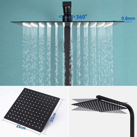 Schwarz Moderne Design Duschset Duscharmatur Duschsystem mit Regendusche und Duschkopf Handbrause für Badezimmer, ohne Armatur