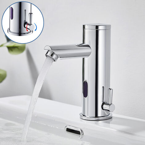 Auralum Wasserhahn Bad Badarmatur Infrarot Sensor Wasserhahn Bad Automatisch Induktion Mischbatterie fürs Waschbecken Badezimmer Handwaschbecken