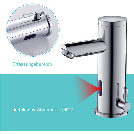 Auralum Wasserhahn Bad Badarmatur Infrarot Sensor Wasserhahn Bad Automatisch Induktion Mischbatterie fürs Waschbecken Badezimmer Handwaschbecken