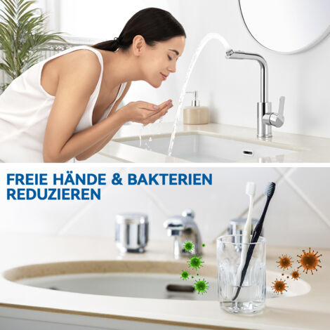 Auralum 360° Drehbar Auslauf Badarmatur, Hochdruck Waschtischarmatur, Mischbatterie Einhandmischer für Badezimmer