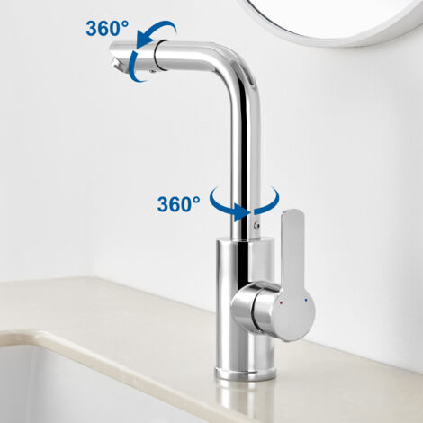 Auralum 360° Drehbar Auslauf Badarmatur, Hochdruck Waschtischarmatur, Mischbatterie Einhandmischer für Badezimmer