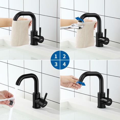 Auralum Bad Wasserhahn Einhandmischer 360° Drehbar Waschtischarmatur Mischbatterie Amaturen Waschbecken Bad Waschtisch Armatur für Badezimmer