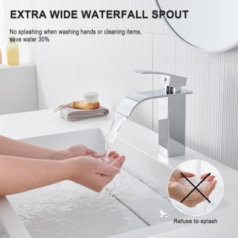 Auralum Wasserfall Wasserhahn Bad Armatur CHROM, Waschtischarmatur Mischbatterie Waschbeckenarmatur Einhandmischer für Badarmatur und Waschbecken