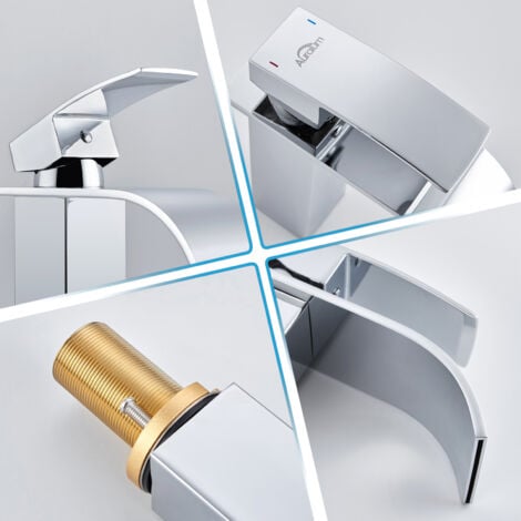 Auralum Wasserfall Wasserhahn Bad Armatur CHROM, Waschtischarmatur Mischbatterie Waschbeckenarmatur Einhandmischer für Badarmatur und Waschbecken
