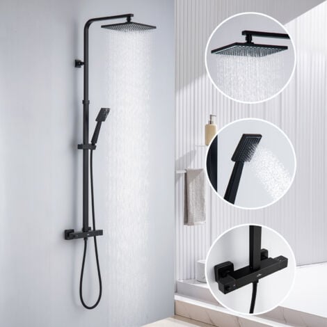 Auralum Schwarz Duschsystem mit Thermostat Regendusche Duscharmatur Duschset Dusche Duschsäule