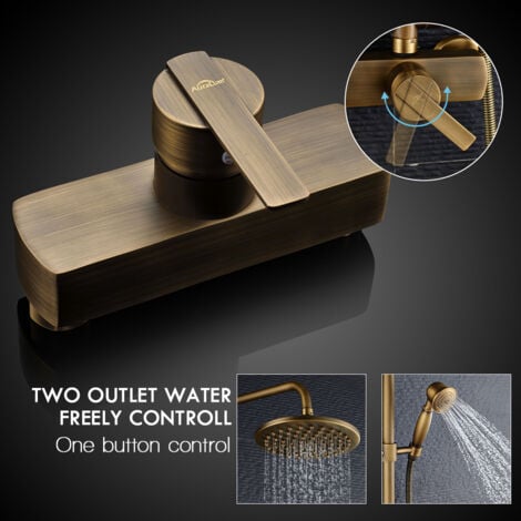 Auralum Messing Duschsystem Duscharmatur Handbrause Duschkopf Duscharmatur mit Rain shower Regendusche Einzelgriff Antik Messing fertig